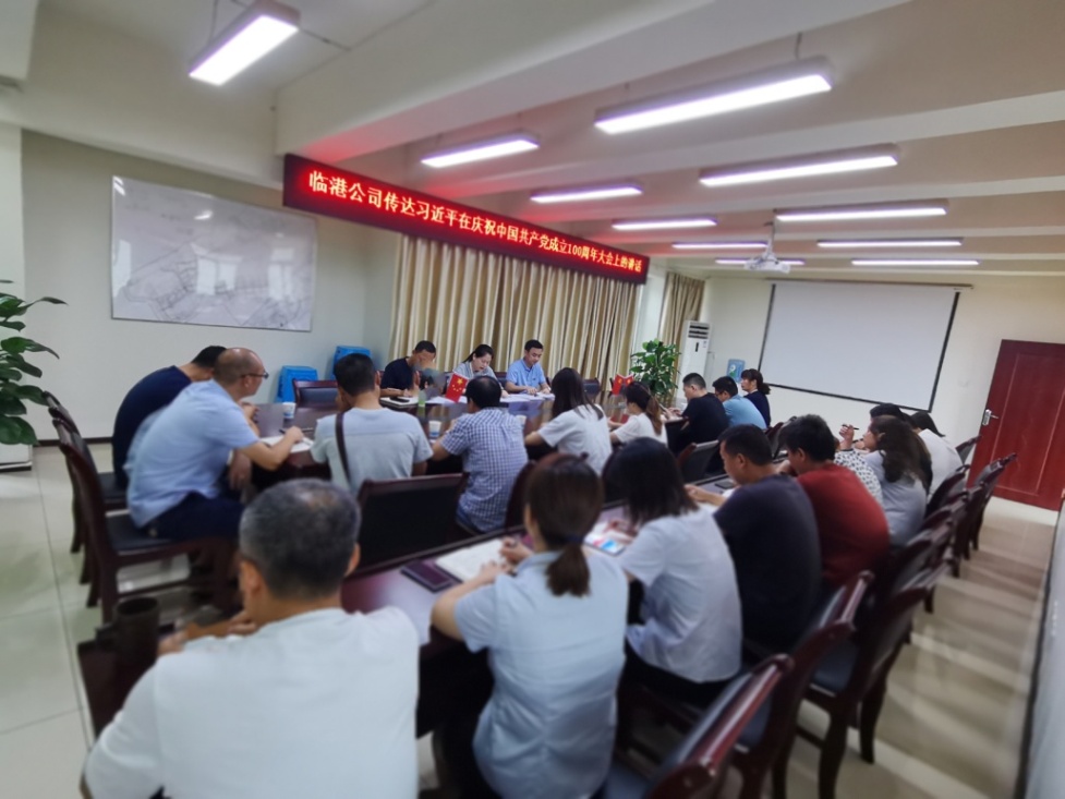 臨港公司傳達學習習近平總書記在慶祝中國共產(chǎn)黨成立100周年大會上的講話